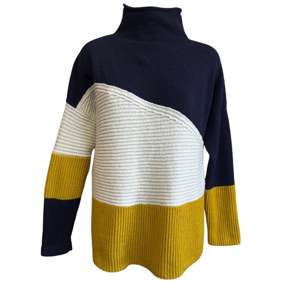 FRENCH CONNECTION Color Block Roll Neck Sweater Wool Blend Women’s Medium - Picture 1 of 11